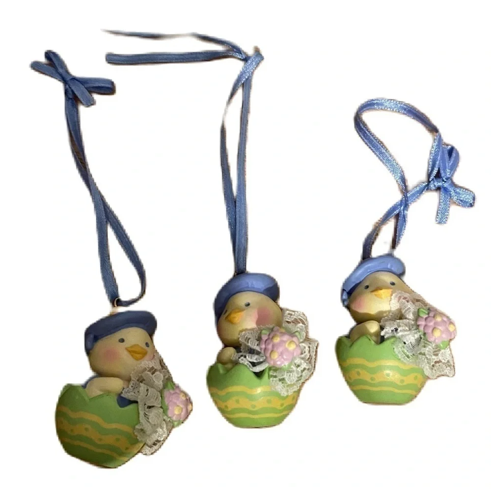 Vintage Avon Springtime Cuties Easter Ornament Bundle Lot Peep Chick Yellow